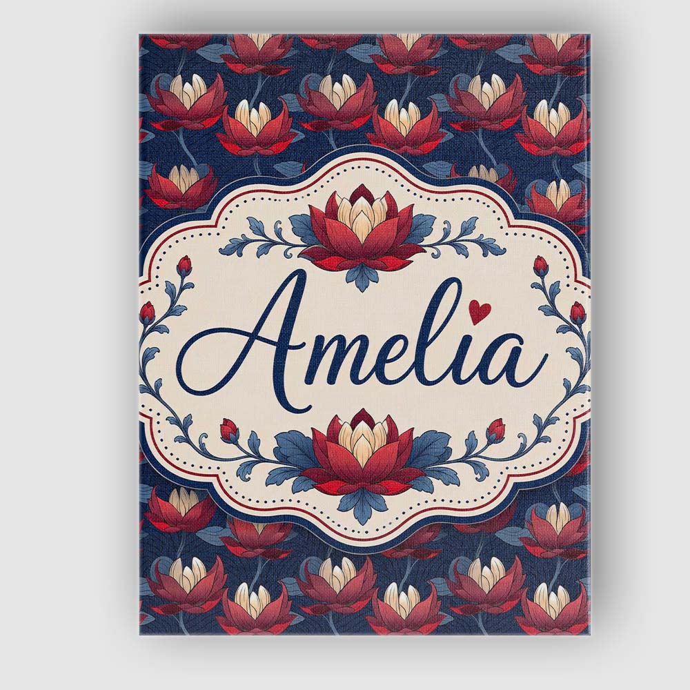 Personalised Name Bold Red Lotus Flower Custom Modern Room Accent Elegant Feature Canvas Wall Art Print Decor Picture Ready to Hang