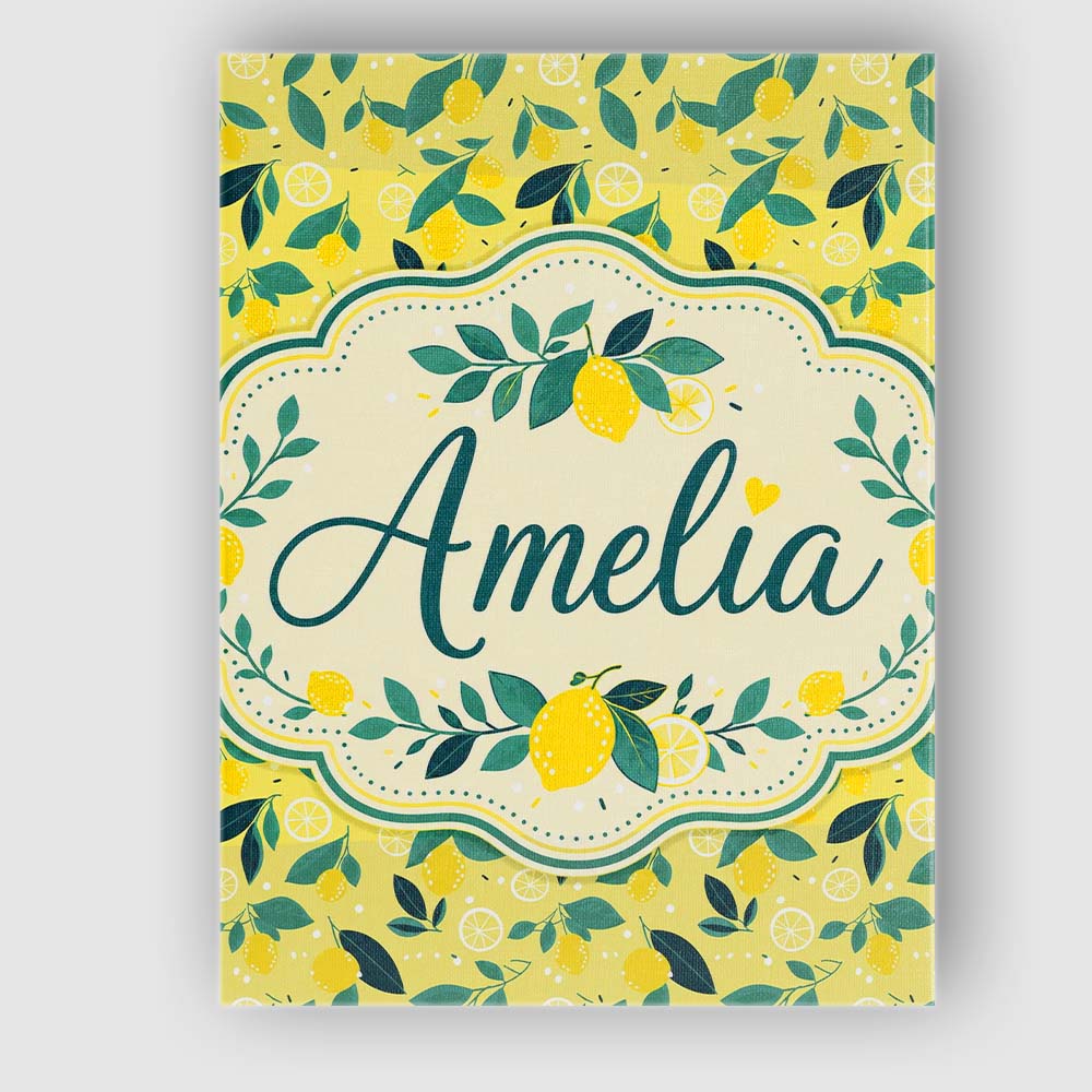 Personalised Name Bright Yellow Lemon and Custom Unique Gift Idea Elegant Feature Canvas Wall Art Print Decor Picture Ready to Hang