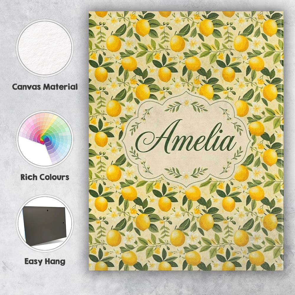 Personalised Name Warm Yellow Lemon Orchard Custom Bespoke Interior Contemporary Canvas Wall Art Print Decor Picture Ready to Hang