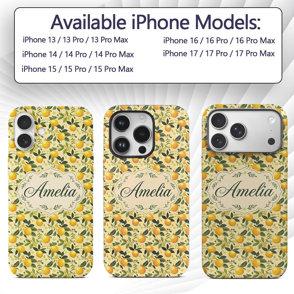 Warm Yellow Lemon Orchard with Flowers and Leaves Custom Name Protective Phone Case Mobile Cover Durable Everyday Smartphone Shock Resistant