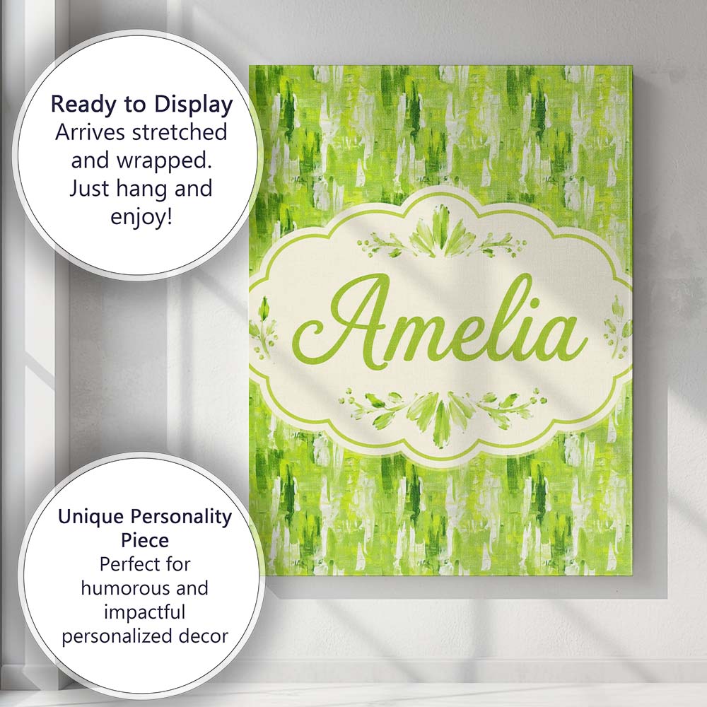 Personalised Name Abstract Green Brushstroke Custom Bespoke Contemporary Display Canvas Wall Art Print Decor Picture Ready to Hang