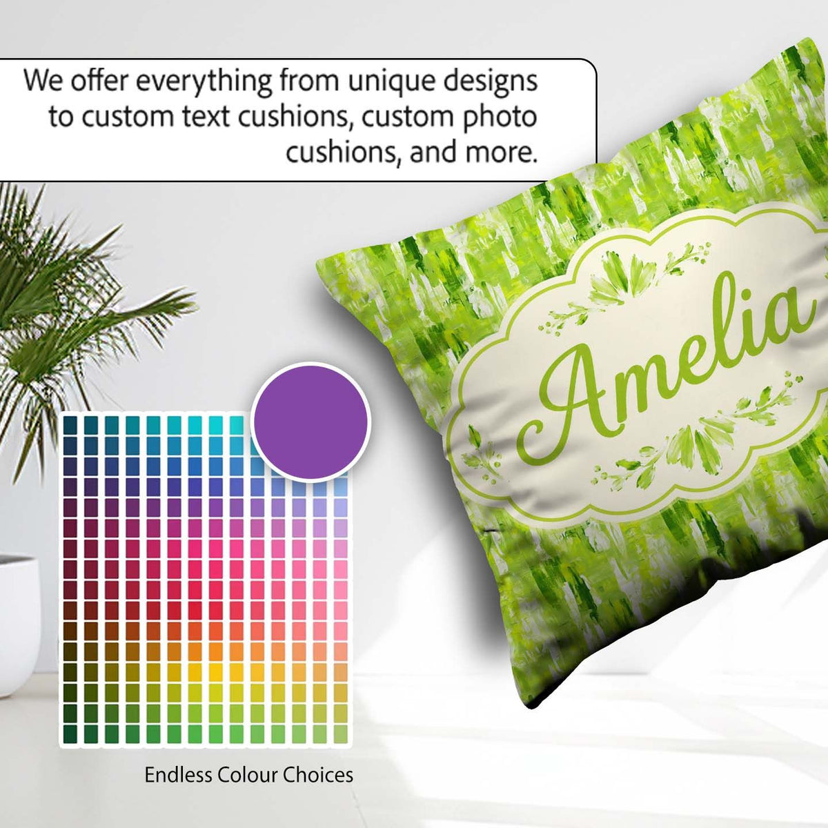 Custom Name Abstract Green Brushstroke Texture Seamless Artistic Square Filled Cushion Throw Pillow Sofa Bed Home Decor Zip Washable UK Made