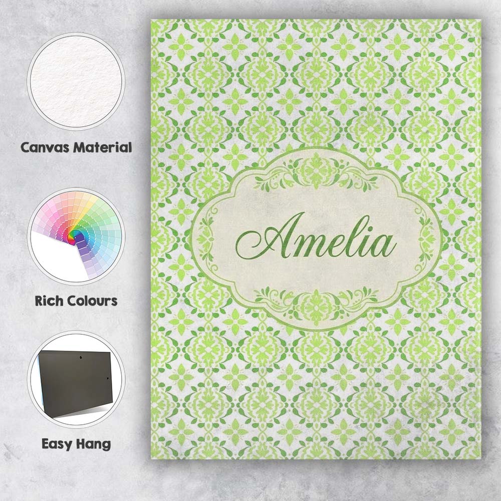 Personalised Name Geometric Floral Green Custom Unique Gift Idea Elegant Feature Canvas Wall Art Print Decor Picture Ready to Hang