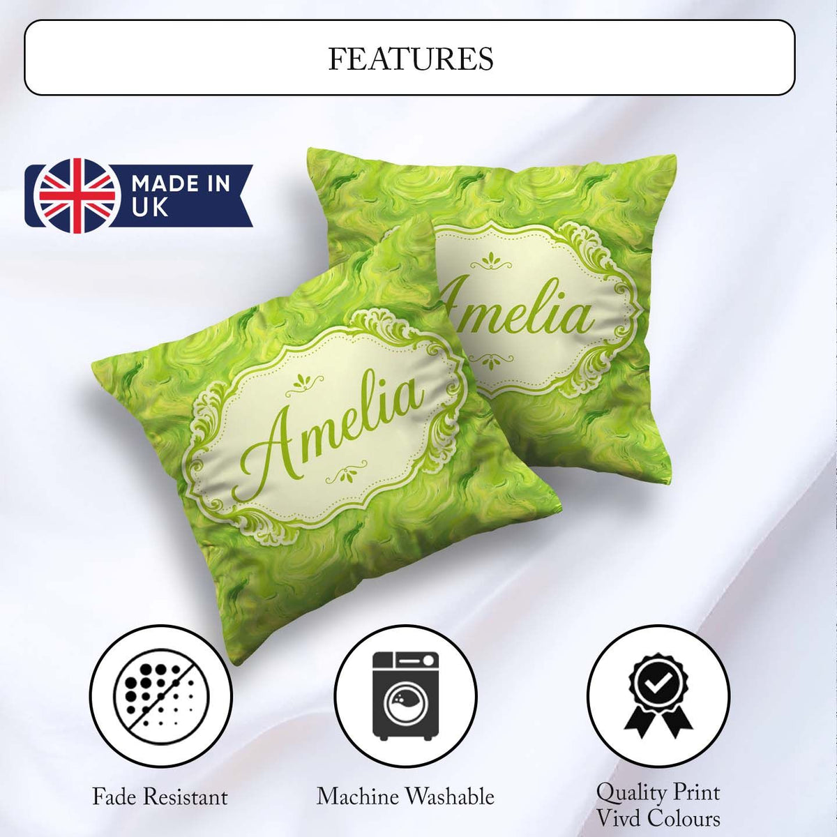 Custom Name Fluid Marble Abstract Seamless Pattern Modern Design Square Filled Cushion Throw Pillow Sofa Bed Home Decor Zip Washable UK Made