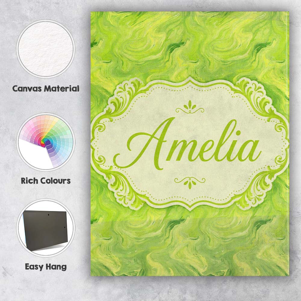 Personalised Name Fluid Green Marble Swirl Custom Unique Gift Idea Elegant Feature Canvas Wall Art Print Decor Picture Ready to Hang