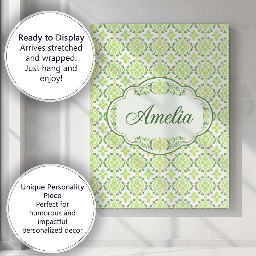 Personalised Name Green Retro Geometric Custom Modern Room Accent Elegant Feature Canvas Wall Art Print Decor Picture Ready to Hang