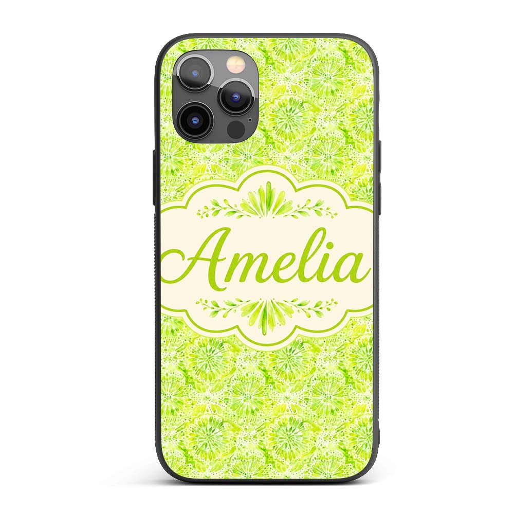 Watercolor Citrus Slice Lime Pattern Seamless Custom Name Protective Phone Case Mobile Cover Durable Everyday Smartphone Shock Resistant