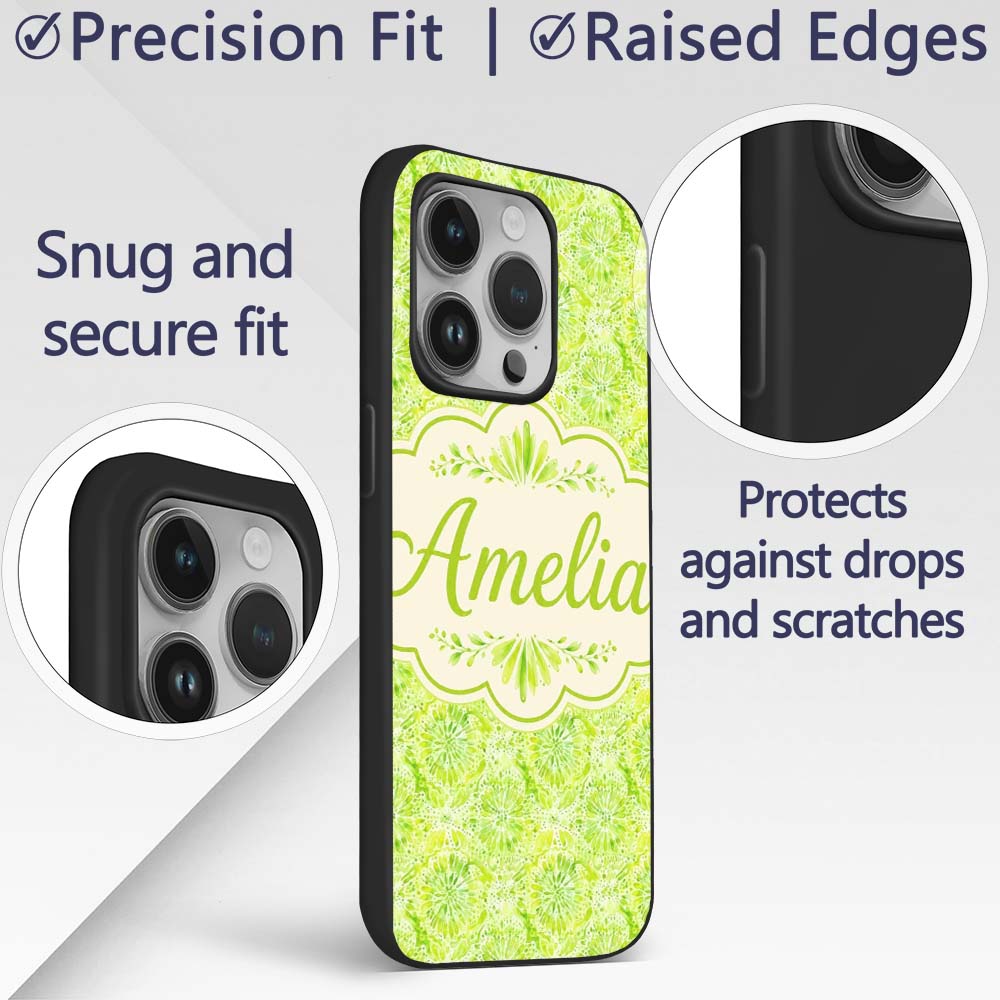 Watercolor Citrus Slice Lime Pattern Seamless Custom Name Protective Phone Case Mobile Cover Durable Everyday Smartphone Shock Resistant