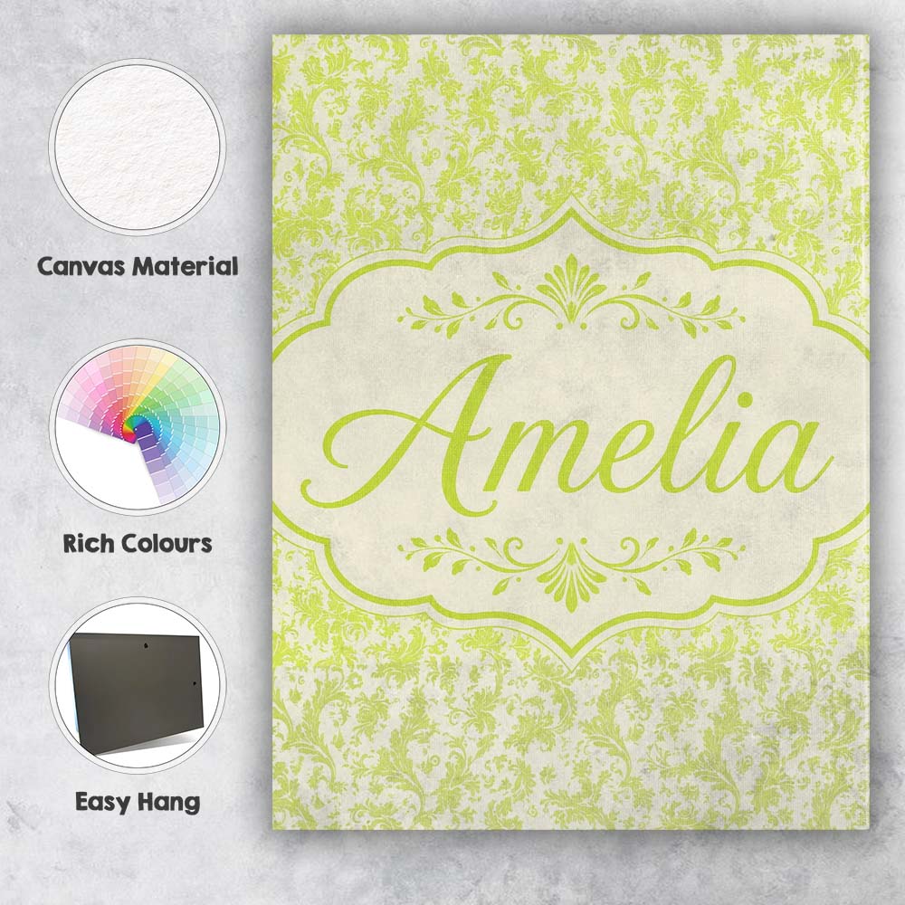 Personalised Name Elegant Green Damask Custom Unique Gift Idea Modern Room Accent Canvas Wall Art Print Decor Picture Ready to Hang