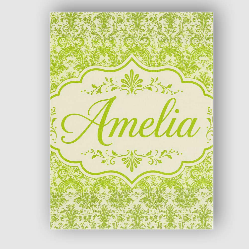 Personalised Name Classic Ornate Green Custom Modern Room Accent Elegant Feature Canvas Wall Art Print Decor Picture Ready to Hang
