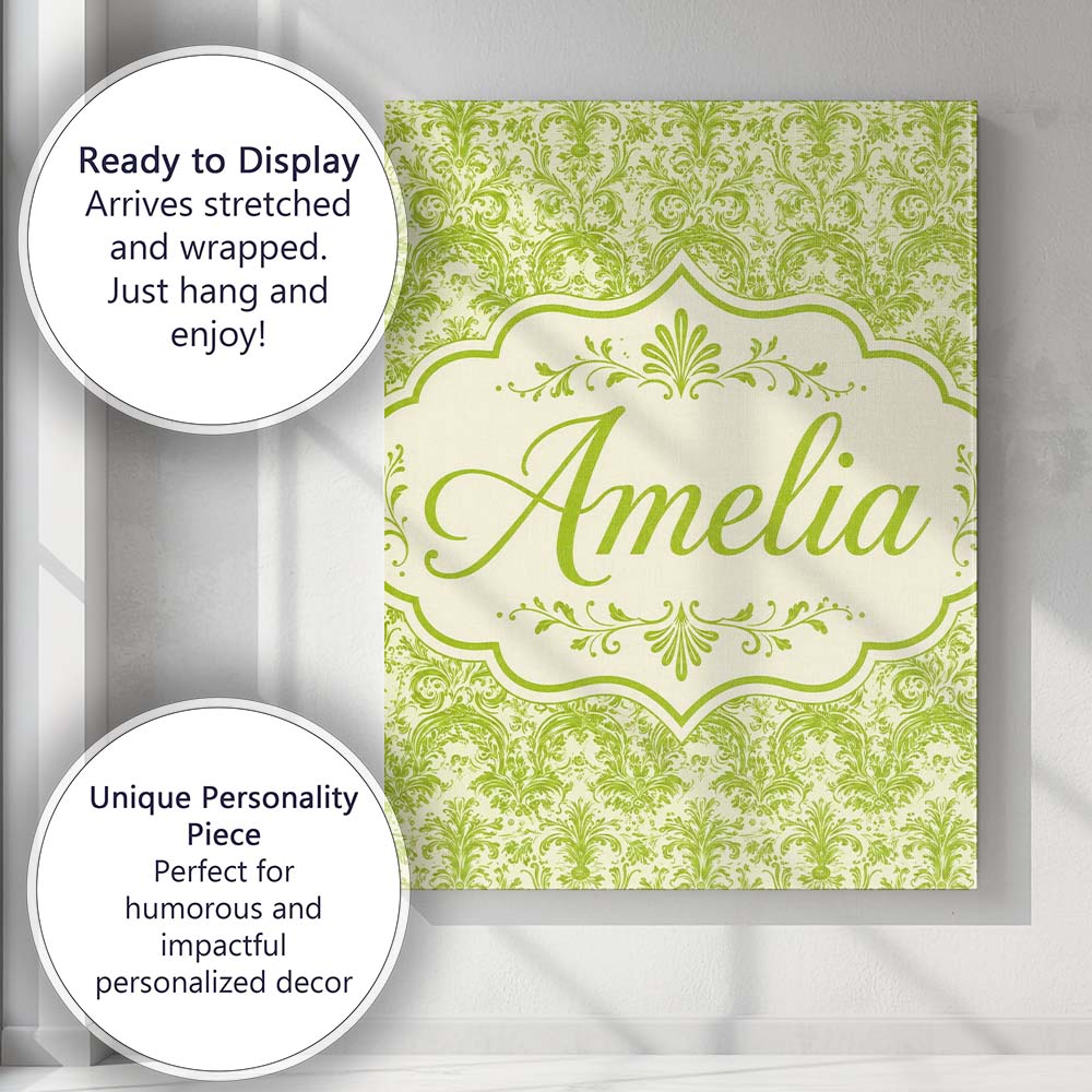 Personalised Name Classic Ornate Green Custom Modern Room Accent Elegant Feature Canvas Wall Art Print Decor Picture Ready to Hang