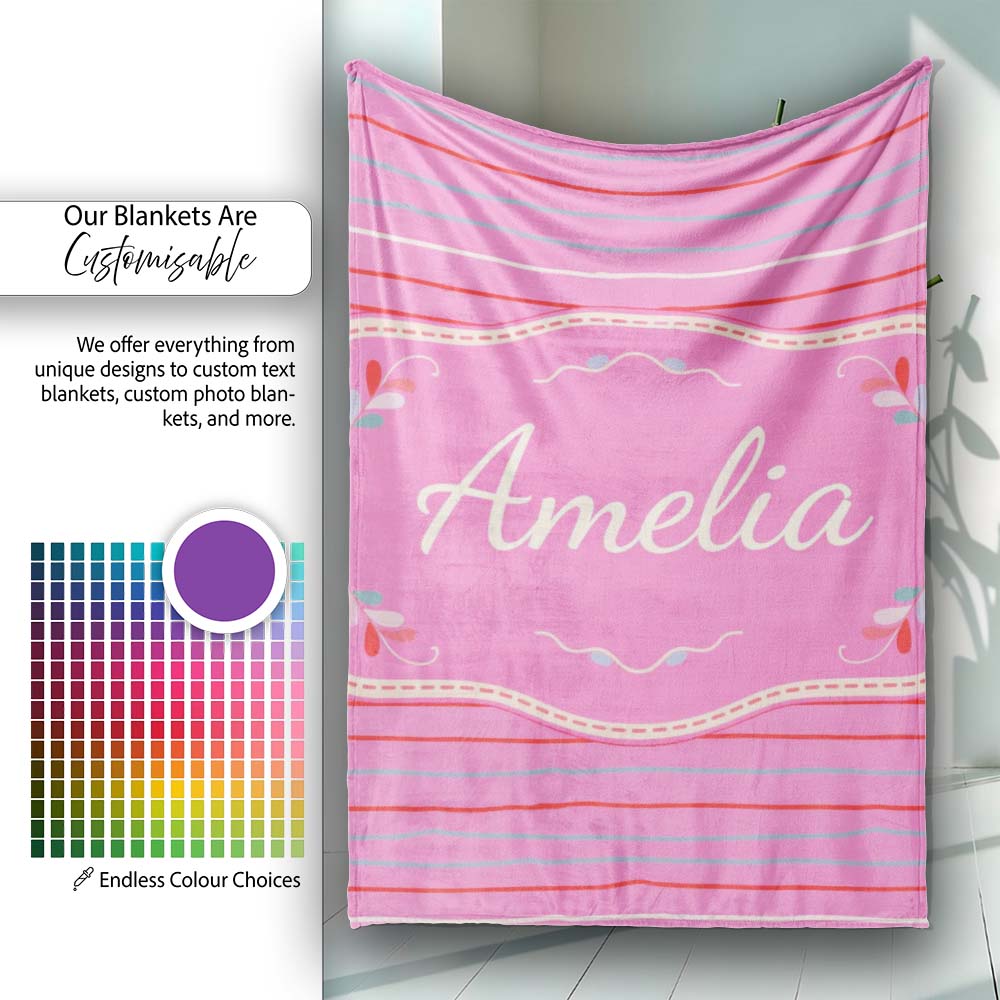 Pink Abstract Stripe Pattern Minimal Modern Seamless Design Lovely Personalised Custom Name Super Soft Fleece Blanket Bed Sofa Throw