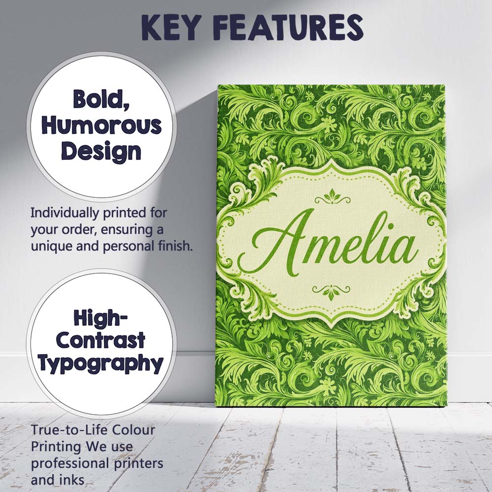 Personalised Name Deep Green Baroque Custom Premium Decorative Design Modern Room Accent Canvas Wall Art Print Decor Picture Ready to Hang