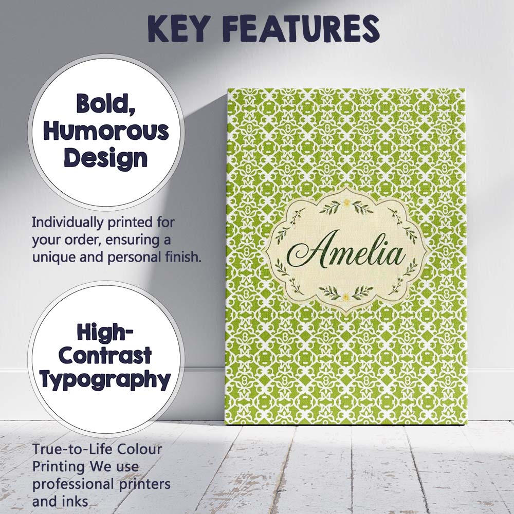 Personalised Name Green Lattice Geometric Custom Unique Gift Idea Elegant Feature Canvas Wall Art Print Decor Picture Ready to Hang