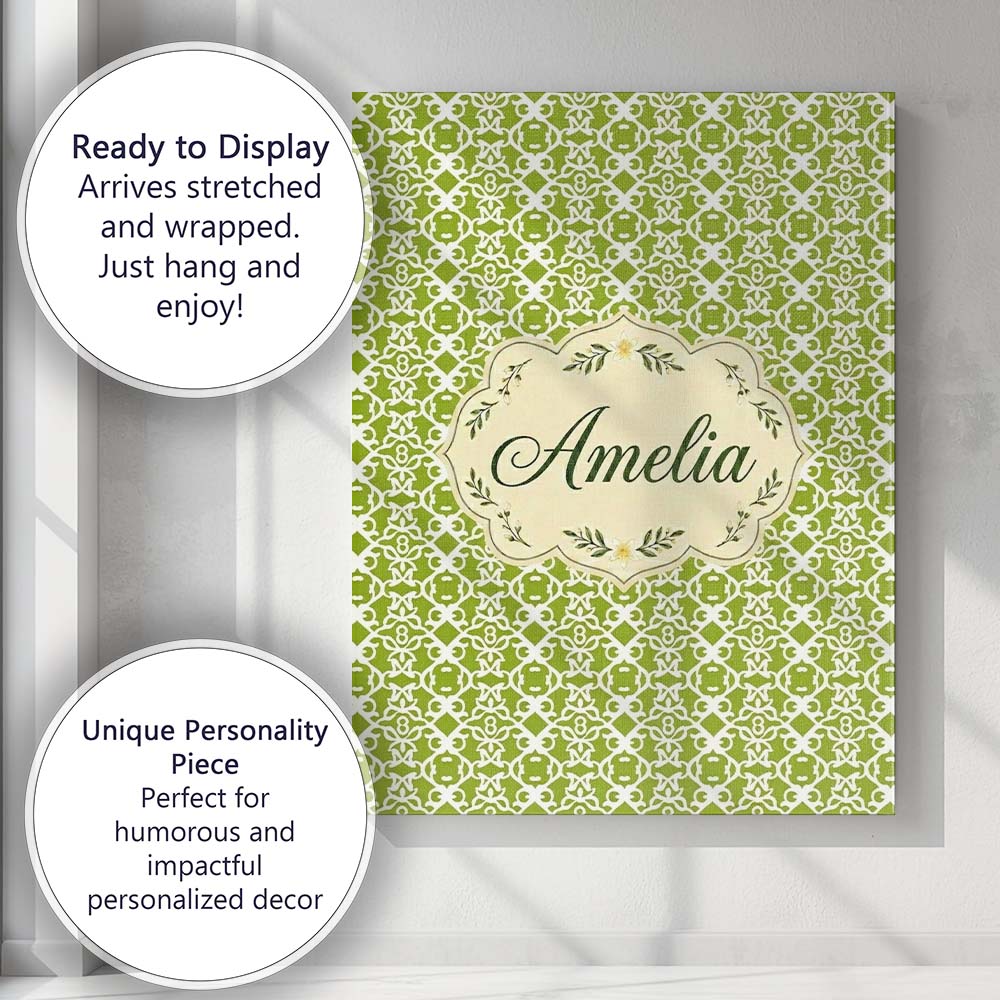 Personalised Name Green Lattice Geometric Custom Unique Gift Idea Elegant Feature Canvas Wall Art Print Decor Picture Ready to Hang