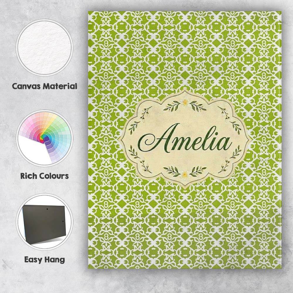 Personalised Name Green Lattice Geometric Custom Unique Gift Idea Elegant Feature Canvas Wall Art Print Decor Picture Ready to Hang