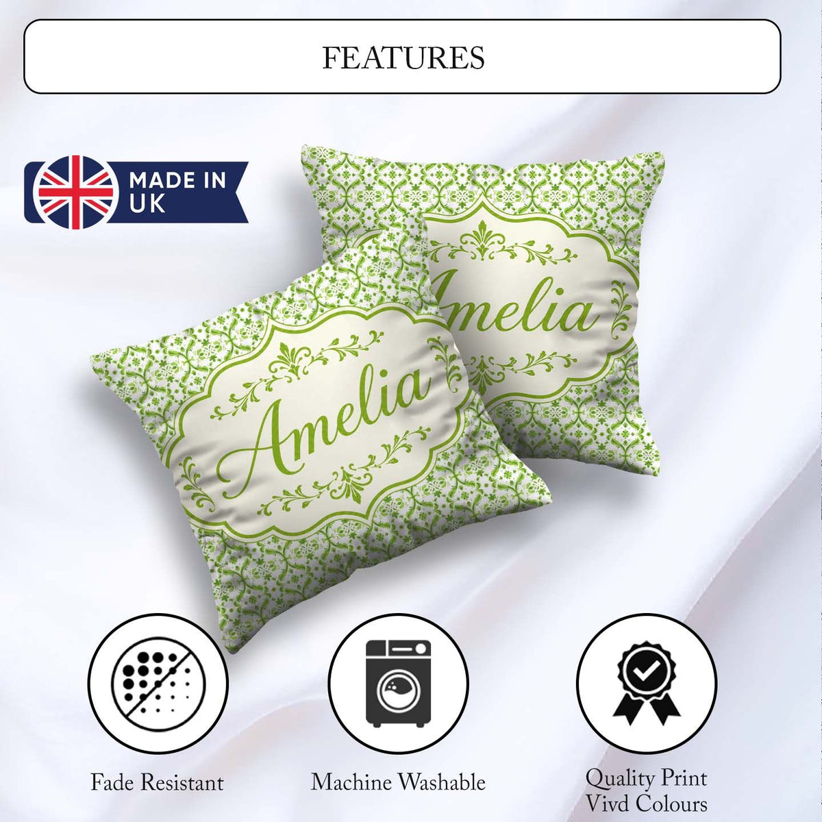 Custom Name Dark Green Abstract Oil Paint Swirl Seamless Pattern Square Filled Cushion Throw Pillow Sofa Bed Home Decor Zip Washable UK Made