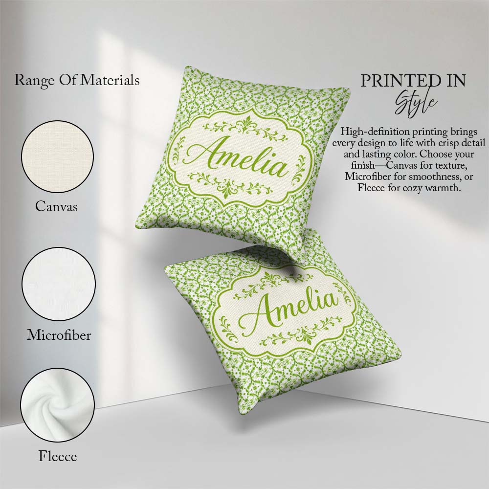 Custom Name Dark Green Abstract Oil Paint Swirl Seamless Pattern Square Filled Cushion Throw Pillow Sofa Bed Home Decor Zip Washable UK Made