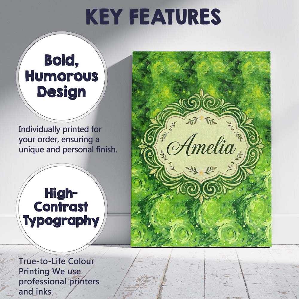 Personalised Name Watercolor Lime Citrus Custom Unique Gift Idea Elegant Feature Canvas Wall Art Print Decor Picture Ready to Hang
