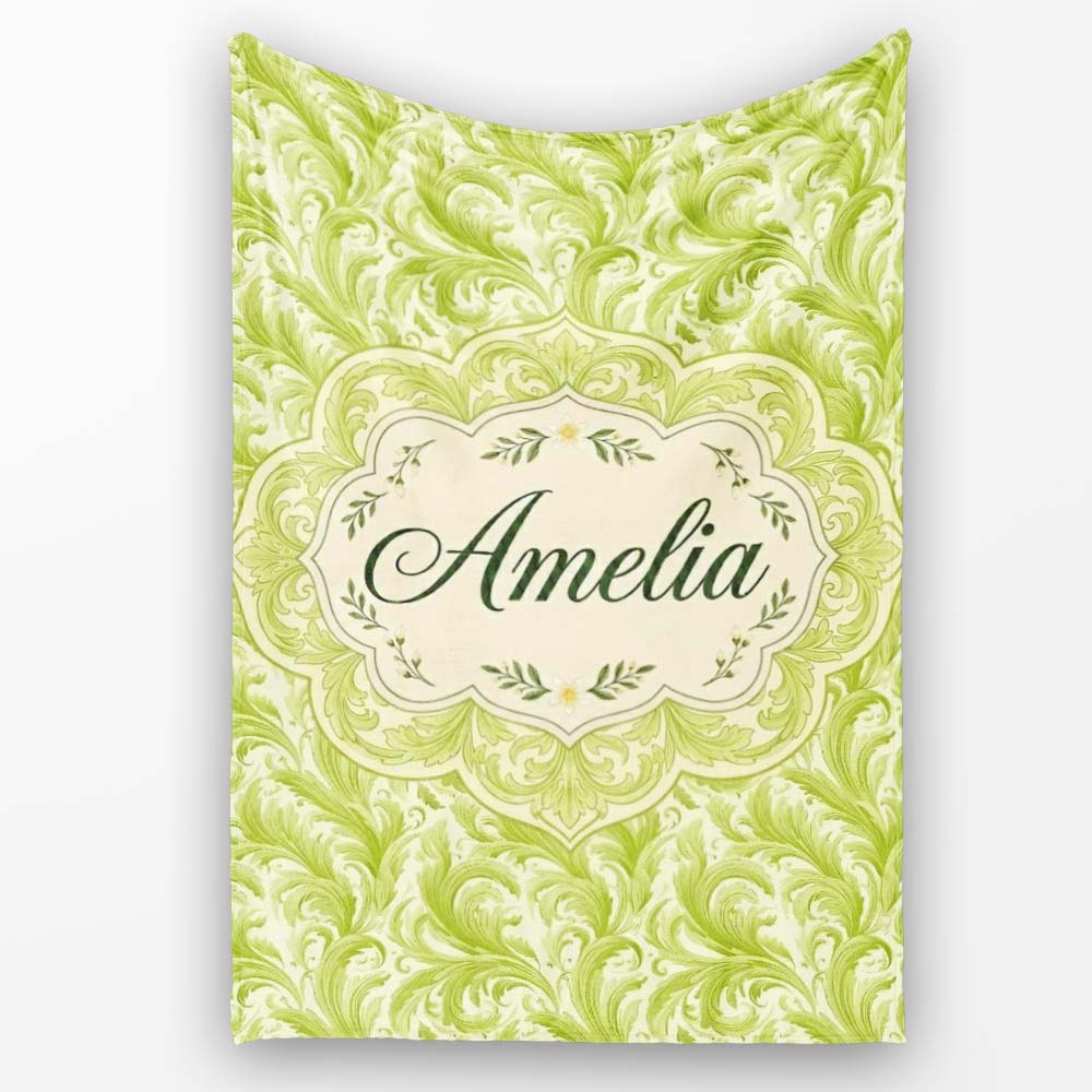 Green Abstract Spiral Brushstroke Seamless Pattern Cute Unique Gift Personalised Custom Name Super Soft Fleece Blanket Bed Sofa Throw