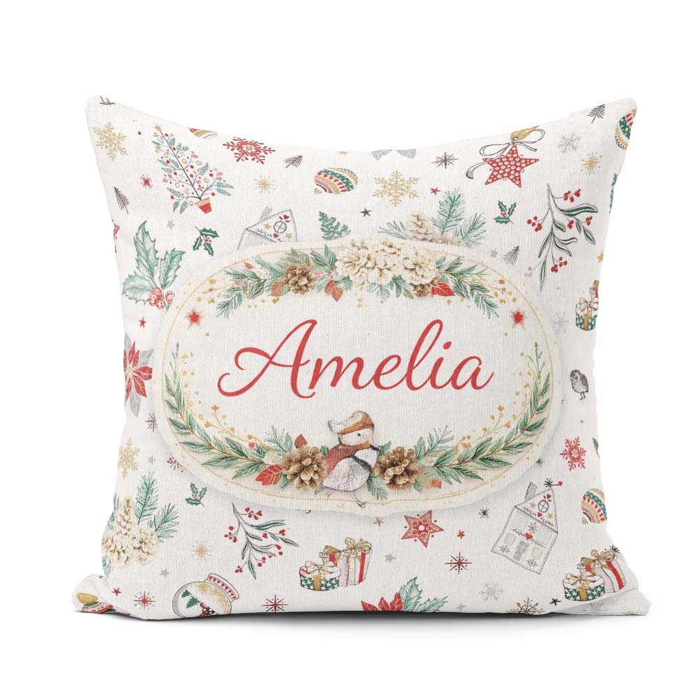 Custom Name Christmas Pattern Snowflakes Baubles Seamless Design Square Filled Cushion Throw Pillow Sofa Bed Home Decor Zip Washable UK Made