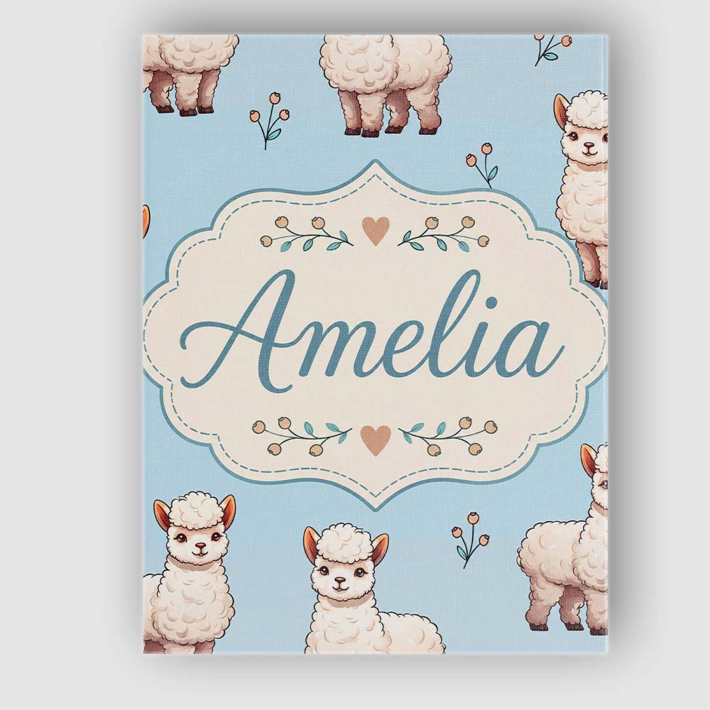 Personalised Name Cute Alpaca Llama Pattern Custom Bespoke Interior Contemporary Canvas Wall Art Print Decor Picture Ready to Hang