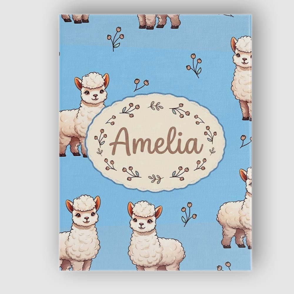 Personalised Name Cute Alpaca Llama Pattern Custom Bespoke Interior Contemporary Canvas Wall Art Print Decor Picture Ready to Hang