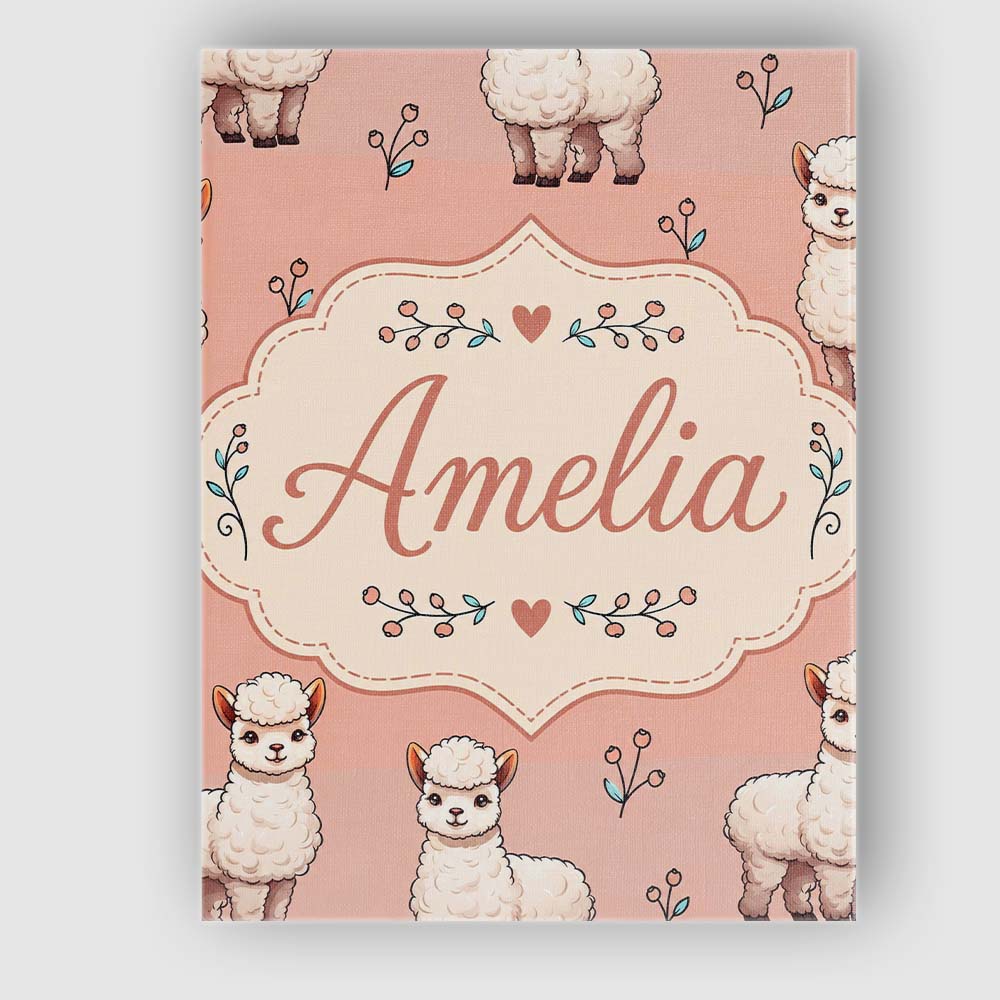 Personalised Name Cute Alpaca Llama Pattern Custom Bespoke Interior Contemporary Canvas Wall Art Print Decor Picture Ready to Hang