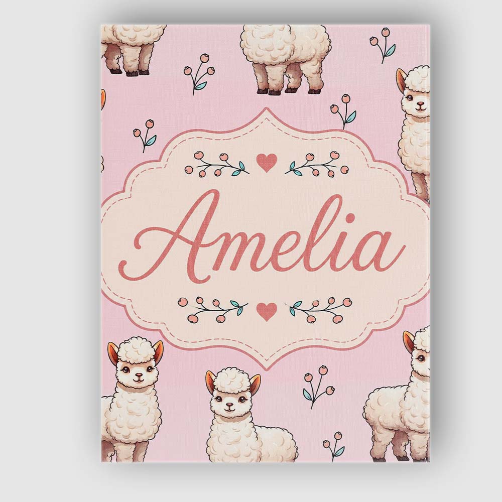 Personalised Name Cute Alpaca Llama Pattern Custom Bespoke Interior Contemporary Canvas Wall Art Print Decor Picture Ready to Hang