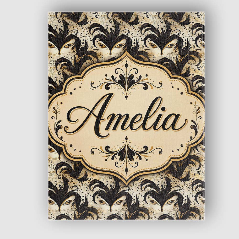 Personalised Name Ornate Black and Gold Custom Modern Room Accent Elegant Feature Canvas Wall Art Print Decor Picture Ready to Hang