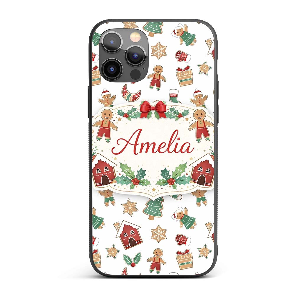 Gingerbread Christmas Cookie Pattern Cute Holiday Custom Name Protective Phone Case Mobile Cover Durable Everyday Smartphone Shock Resistant