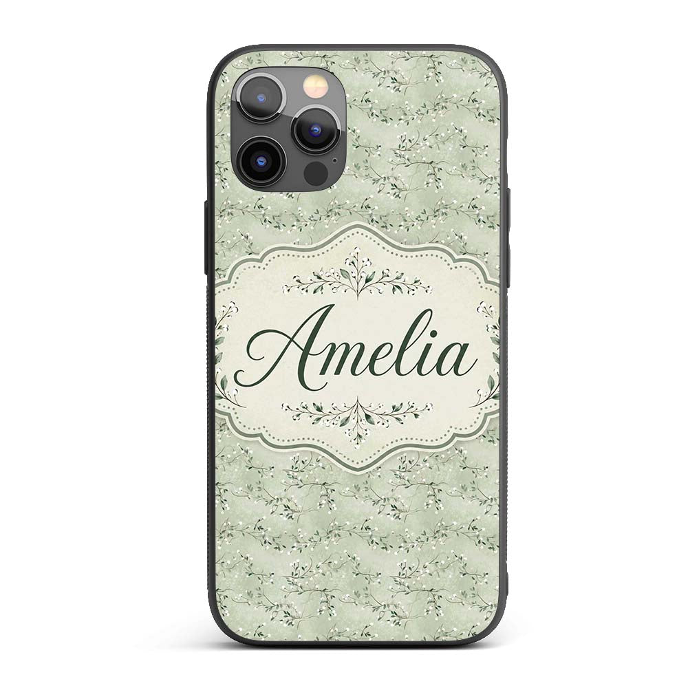 Delicate Green Botanical Branches with White Custom Name Protective Phone Case Mobile Cover Durable Everyday Smartphone Shock Resistant