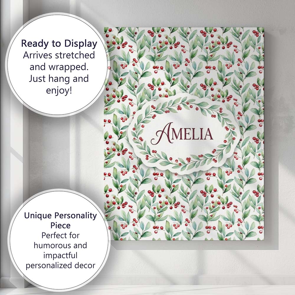 Personalised Name Light Botanical Leaves Custom Unique Gift Idea Elegant Feature Canvas Wall Art Print Decor Picture Ready to Hang