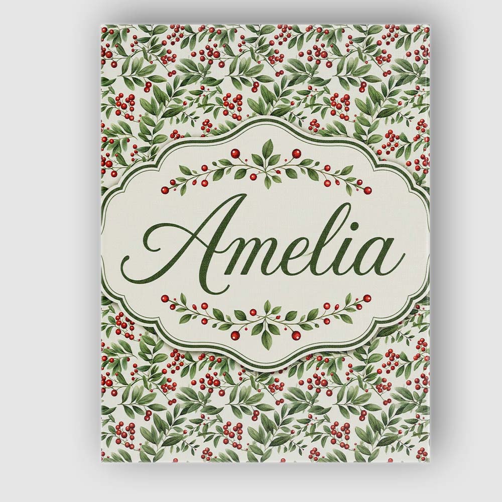 Personalised Name Delicate Green Leaves and Custom Bespoke Interior Contemporary Canvas Wall Art Print Decor Picture Ready to Hang