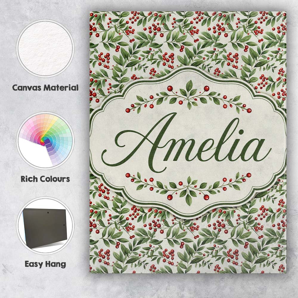 Personalised Name Delicate Green Leaves and Custom Bespoke Interior Contemporary Canvas Wall Art Print Decor Picture Ready to Hang
