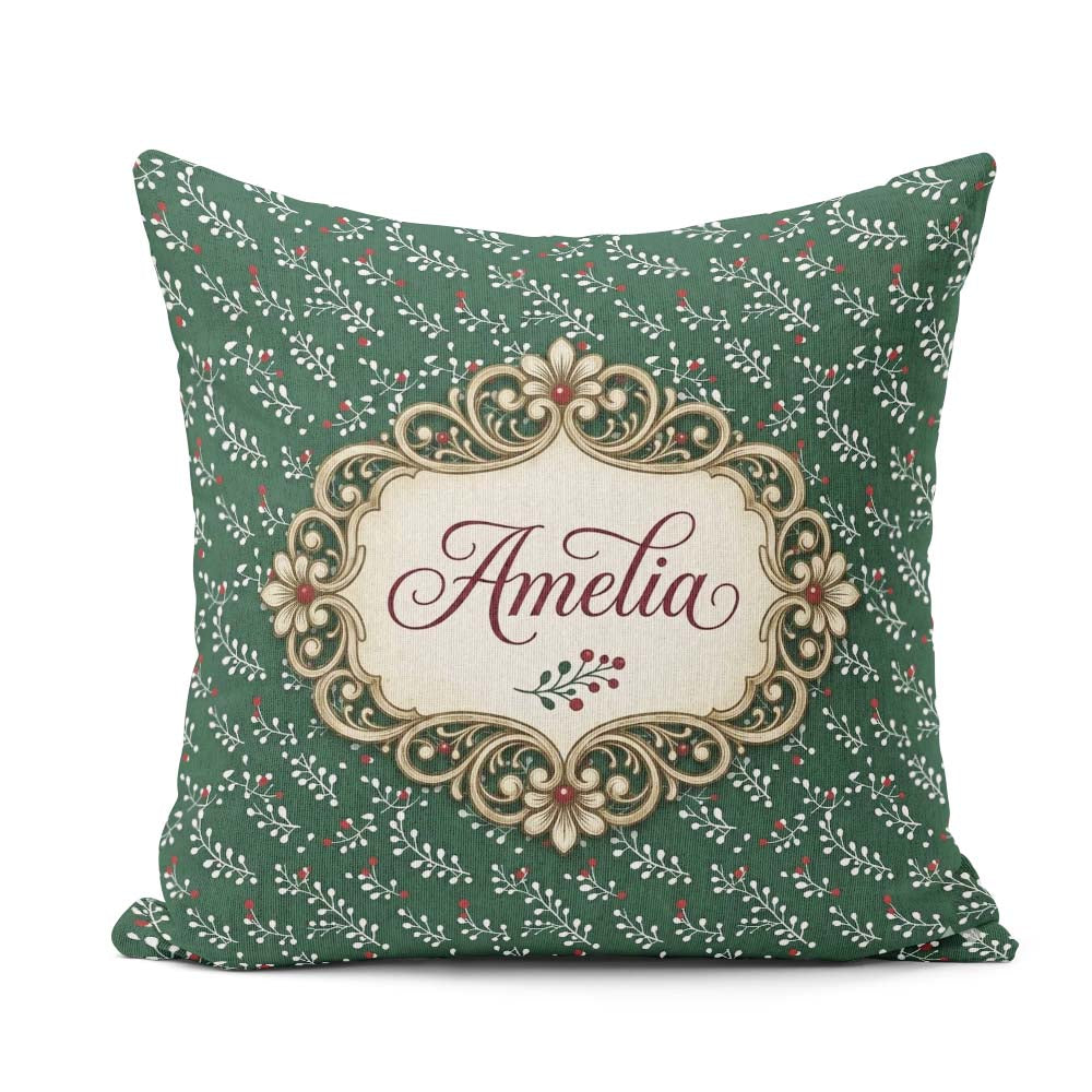 Custom Name Elegant and Berry Botanical Cream Background Pattern Square Filled Cushion Throw Pillow Sofa Bed Home Decor Zip Washable UK Made