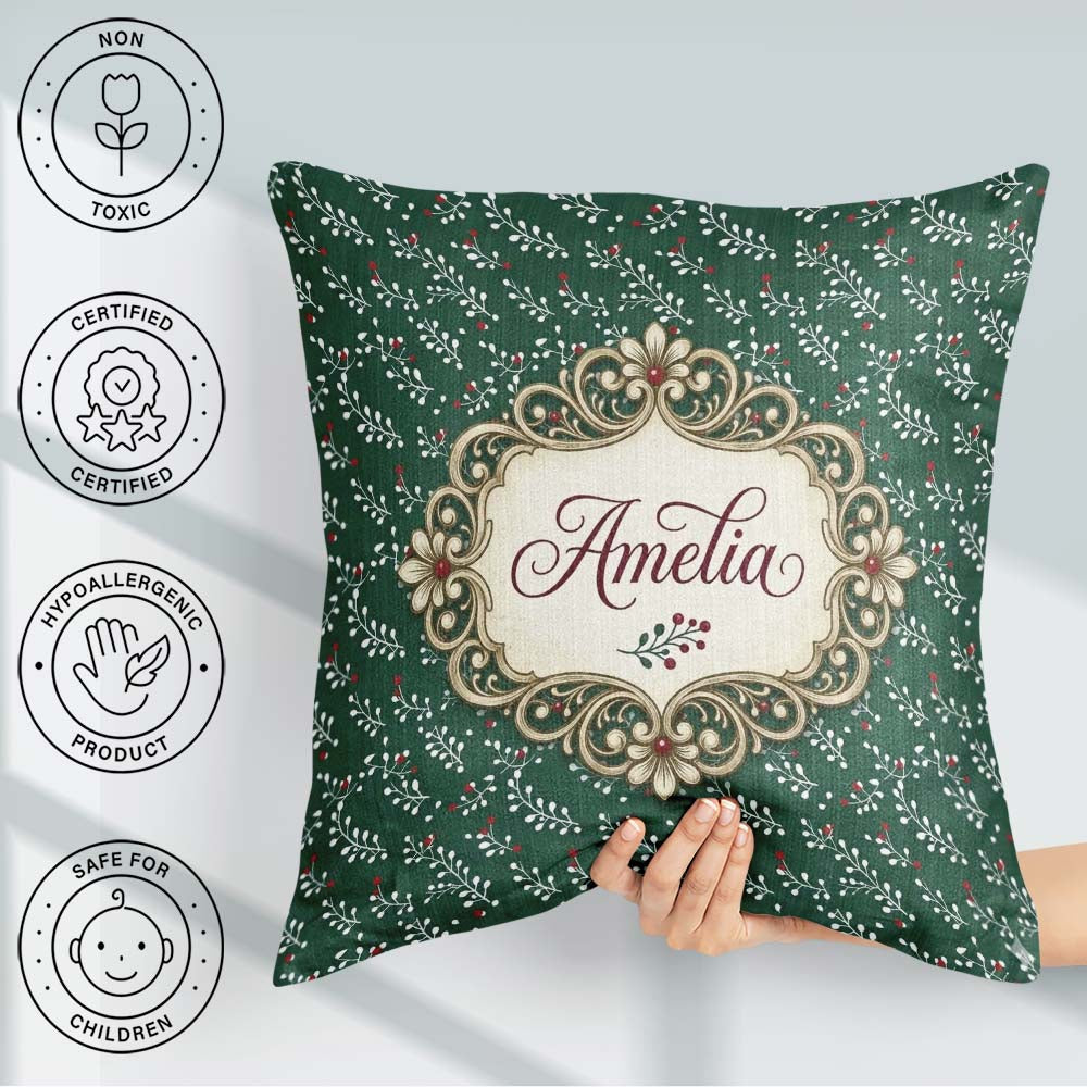 Custom Name Elegant and Berry Botanical Cream Background Pattern Square Filled Cushion Throw Pillow Sofa Bed Home Decor Zip Washable UK Made