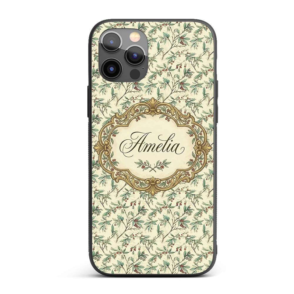 Vintage Botanical Branches with Printed Design Custom Name Protective Phone Case Mobile Cover Durable Everyday Smartphone Shock Resistant