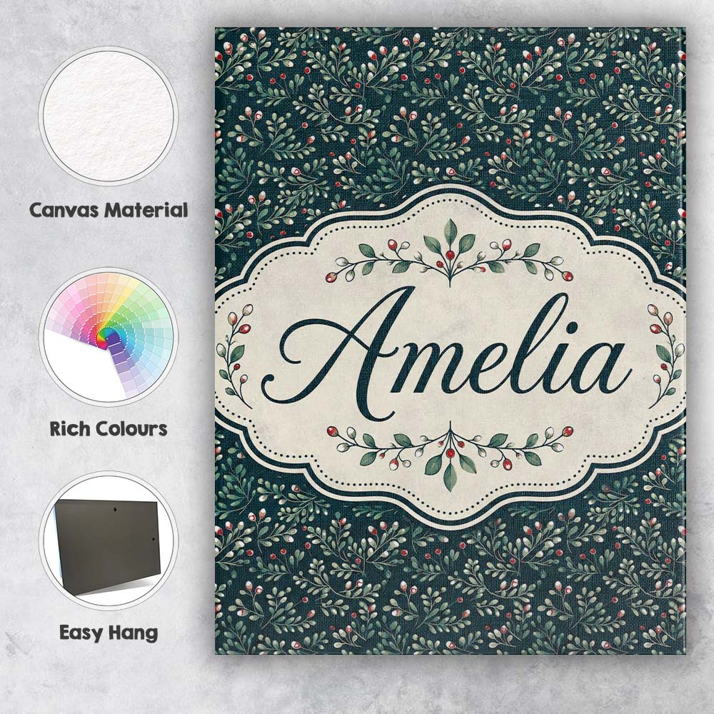 Personalised Name Dark Green Botanical Custom Modern Room Accent Elegant Feature Canvas Wall Art Print Decor Picture Ready to Hang