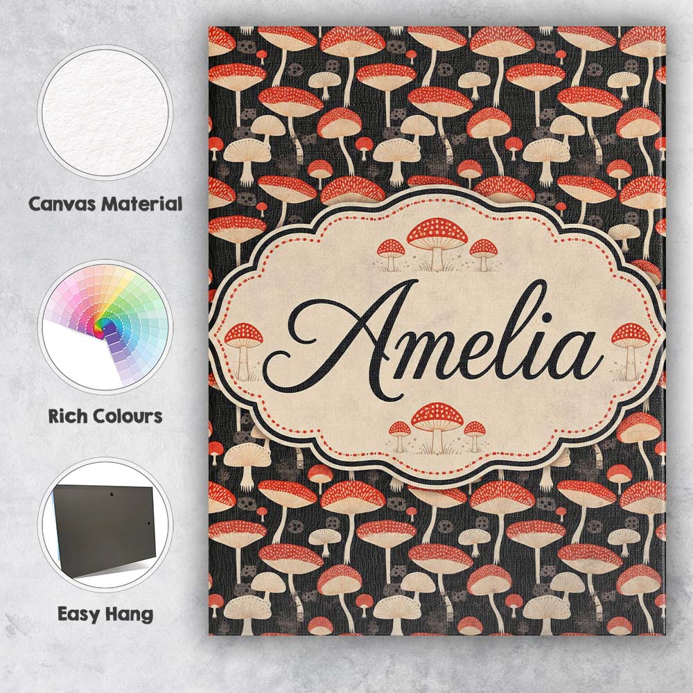 Personalised Name Woodland Mushroom Toadstool Custom Unique Gift Idea Modern Room Accent Canvas Wall Art Print Decor Picture Ready to Hang