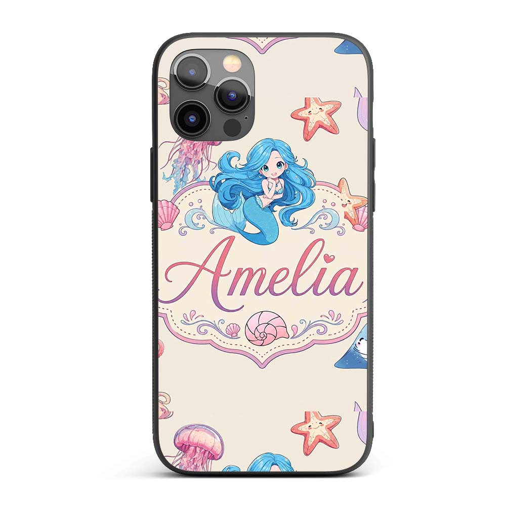 Cute Cartoon Mermaid and Sea Creatures Seamless Custom Name Protective Phone Case Mobile Cover Durable Everyday Smartphone Shock Resistant