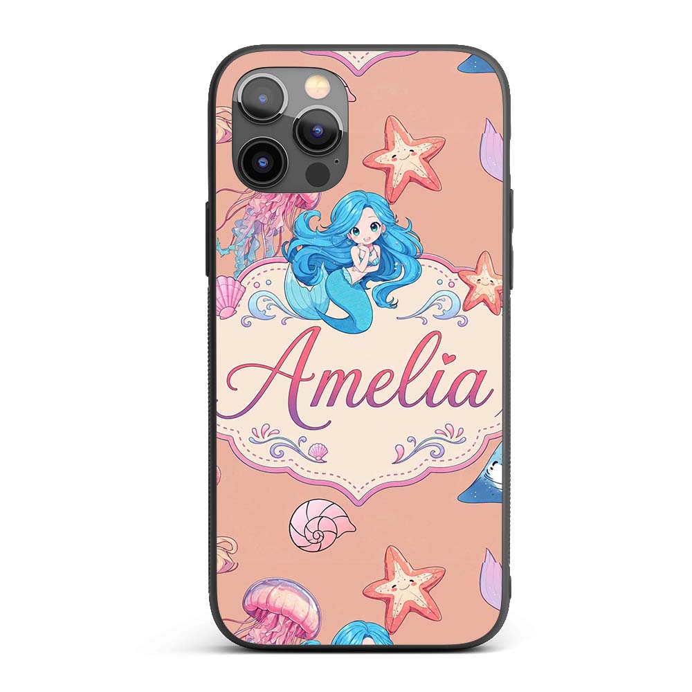 Cute Kawaii Mermaid Ocean Friends Printed Design Custom Name Protective Phone Case Mobile Cover Durable Everyday Smartphone Shock Resistant