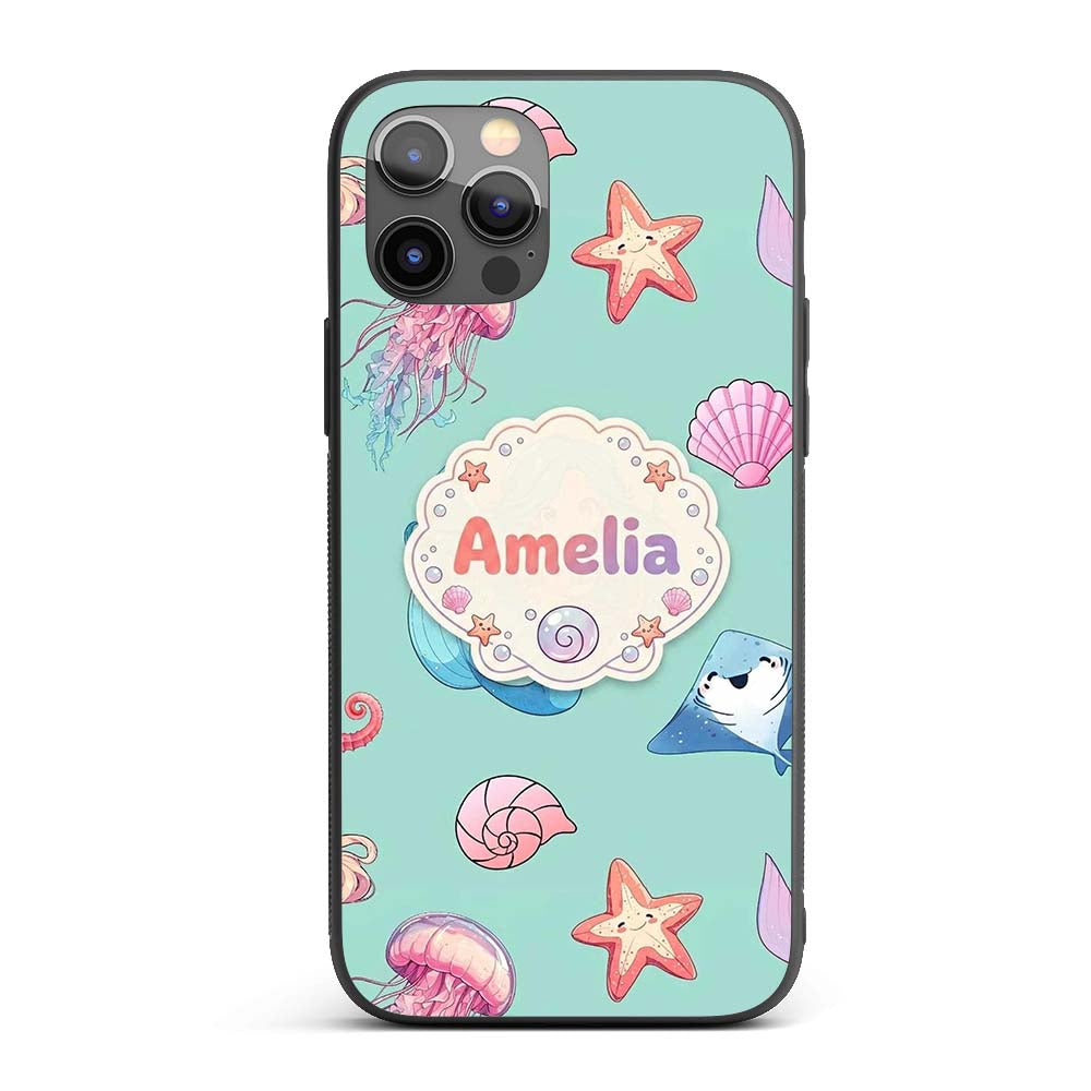 Mermaid Ocean Friends Jellyfish Starfish Mint Custom Name Protective Phone Case Mobile Cover Durable Everyday Smartphone Shock Resistant