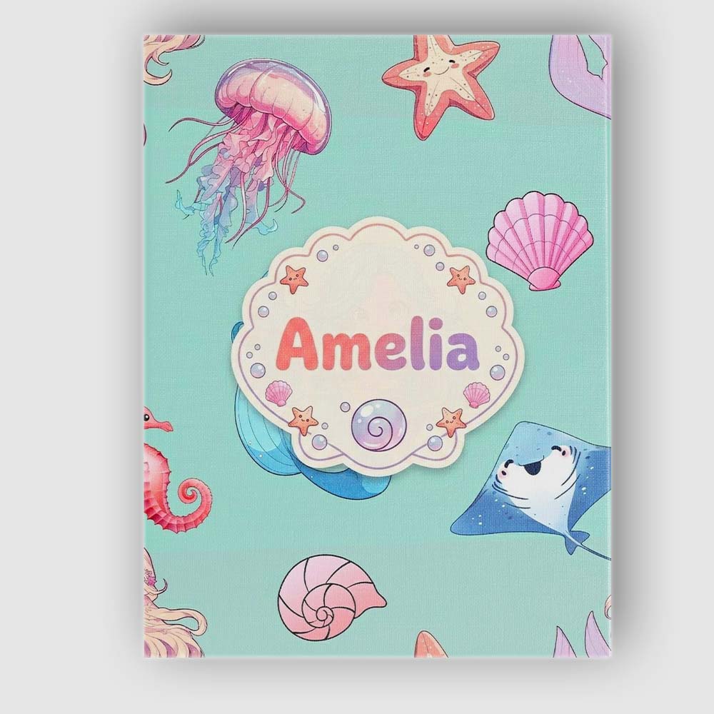 Personalised Name Mermaid Ocean Friends Custom Modern Room Accent Elegant Feature Canvas Wall Art Print Decor Picture Ready to Hang