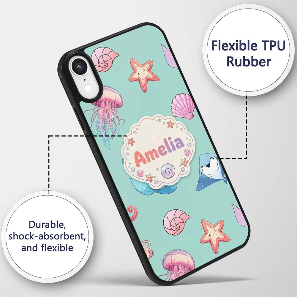 Mermaid Ocean Friends Jellyfish Starfish Mint Custom Name Protective Phone Case Mobile Cover Durable Everyday Smartphone Shock Resistant