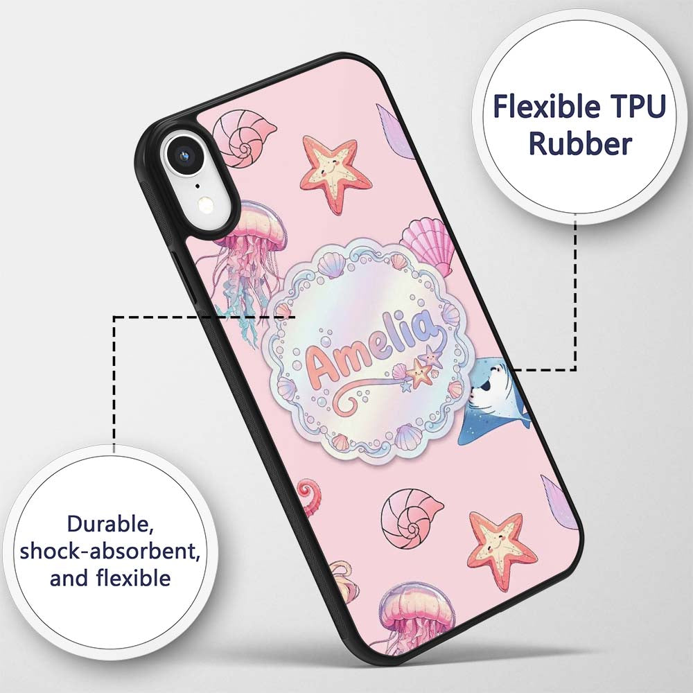 Mermaid Ocean Friends Jellyfish Starfish Blush Custom Name Protective Phone Case Mobile Cover Durable Everyday Smartphone Shock Resistant