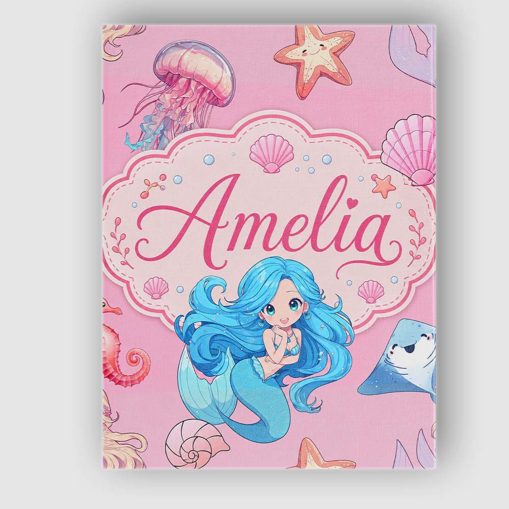 Personalised Name Mermaid Ocean Friends Custom Modern Room Accent Elegant Feature Canvas Wall Art Print Decor Picture Ready to Hang