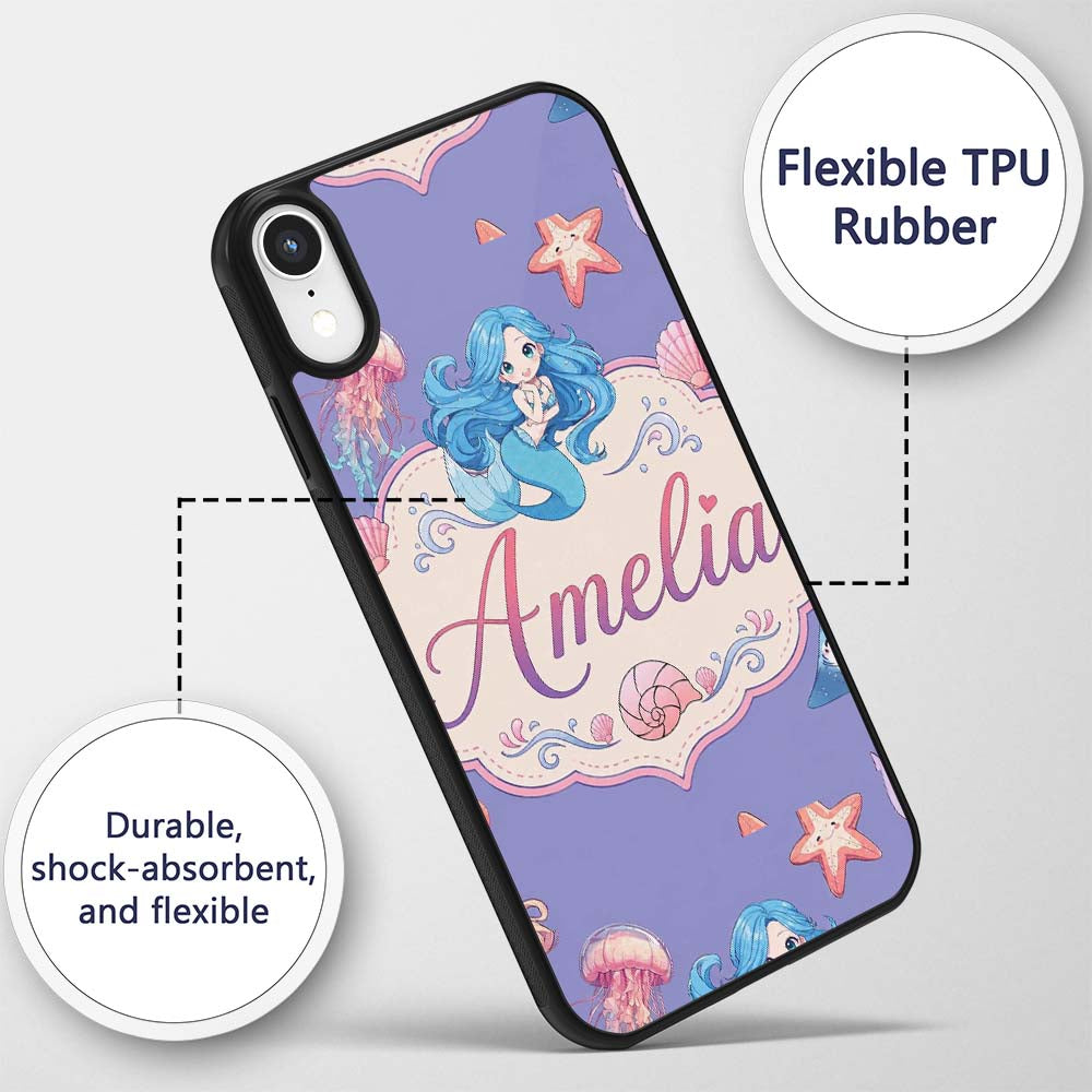 Mermaid Ocean Friends Jellyfish Starfish Purple Custom Name Protective Phone Case Mobile Cover Durable Everyday Smartphone Shock Resistant