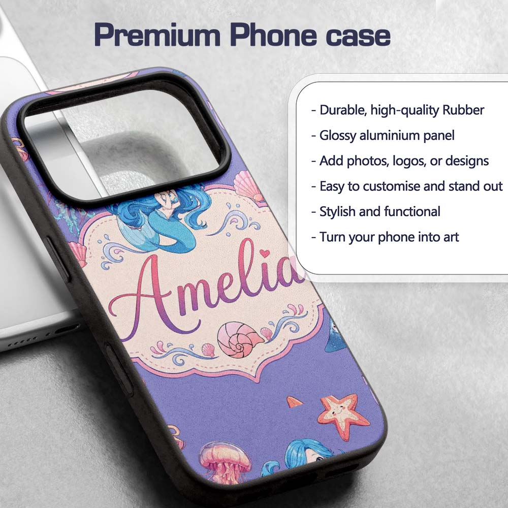 Mermaid Ocean Friends Jellyfish Starfish Purple Custom Name Protective Phone Case Mobile Cover Durable Everyday Smartphone Shock Resistant