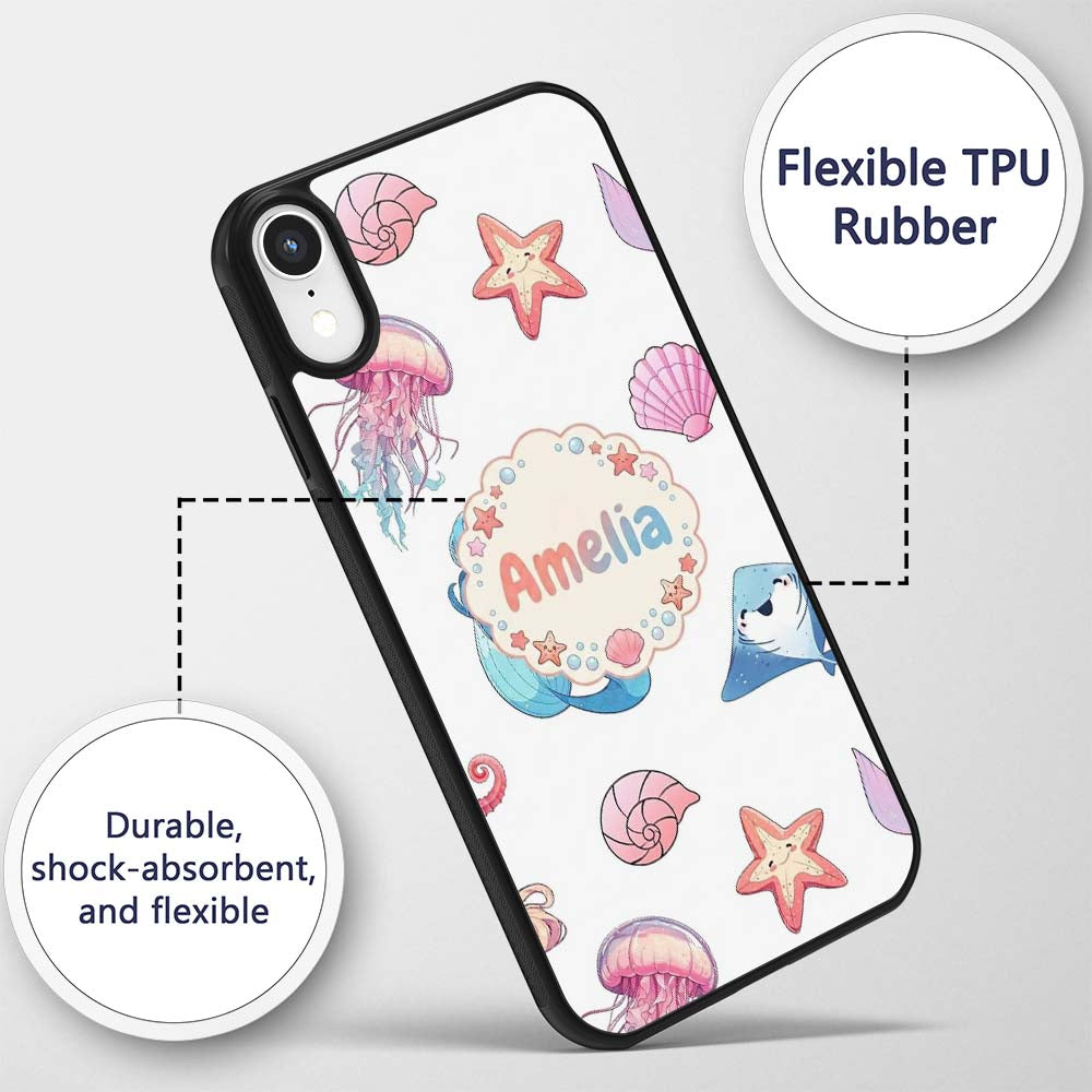 Mermaid Ocean Friends Jellyfish Starfish Grey Custom Name Protective Phone Case Mobile Cover Durable Everyday Smartphone Shock Resistant